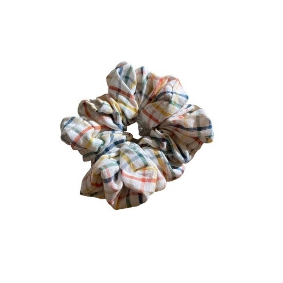 Hair Scrunchie. Multicolor Plaid. Mini (Small) - Picture 5 of 5